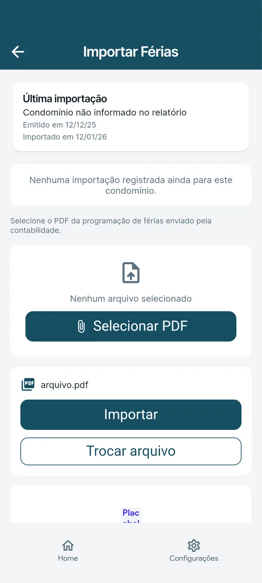 Importação de relatório de férias