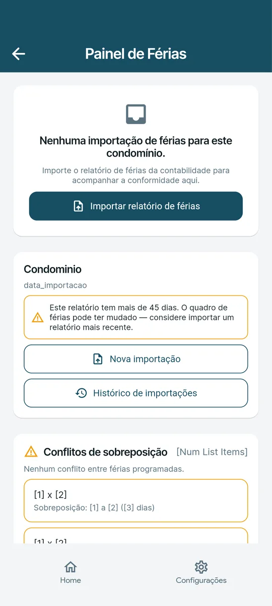 Painel de férias