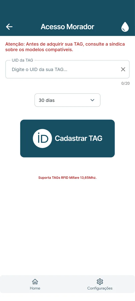Cadastro de TAG de acesso